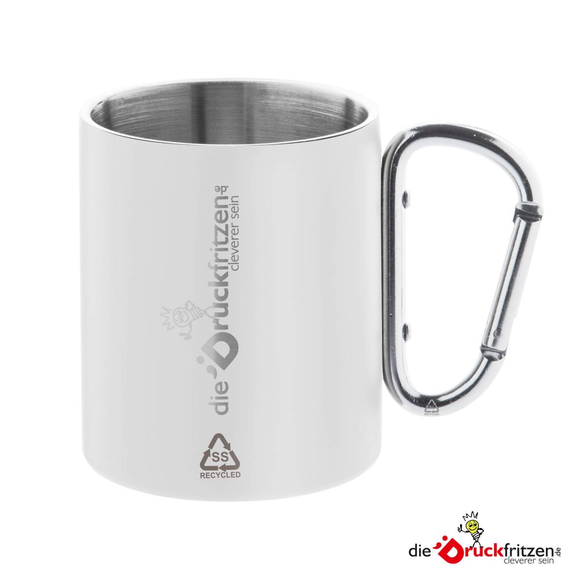 CreaLuxe Edelstahltasse Mit Karabiner, 330 Ml - Personalisierbar Mit Spruch, Perfekt Für Outdoor & Büro