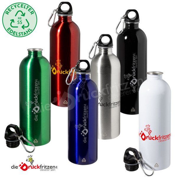 Trinkflasche RESSUTO XL aus recyceltem Edelstahl - mit Karabiner - 750 ml 