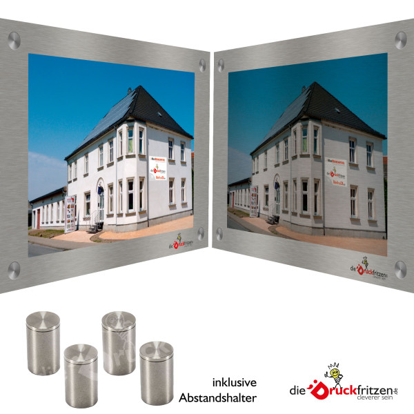 bedruckte Edelstahlschilder - rechteckig - feste Formate - inkl. Bohrungen und Abstandhalter