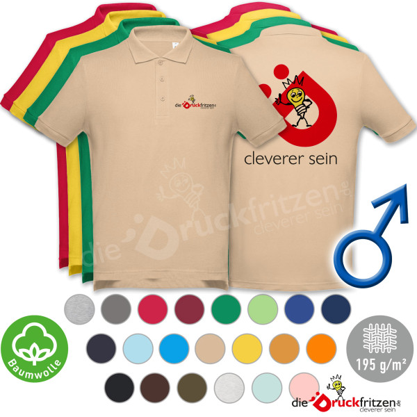 Herren Polo-Shirts THC ADAM - farbig - Digital-Transferdruck (vollfarbig) - Baumwolle 195 g/m²