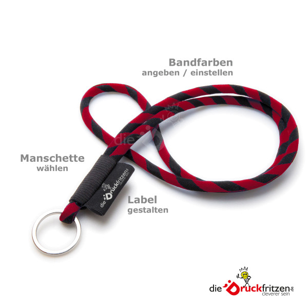 Lanyards "Tube 2" - Wunschfarben - Ø 7 x 450 mm - mit Jacquard-Label