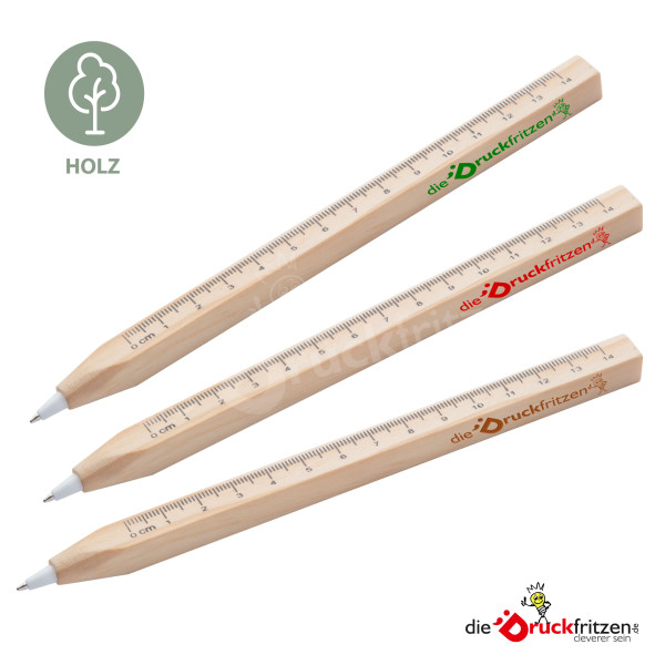 Holz-Kugelschreiber BURNHAM mit Lineal - bedrucken oder lasern