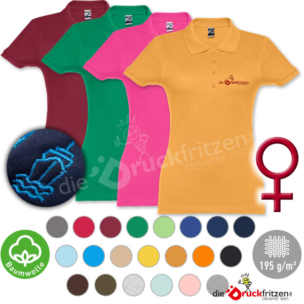 Damen Poloshirts THC EVE - farbig - mit individueller Stickerei - Baumwolle 195 g/m²