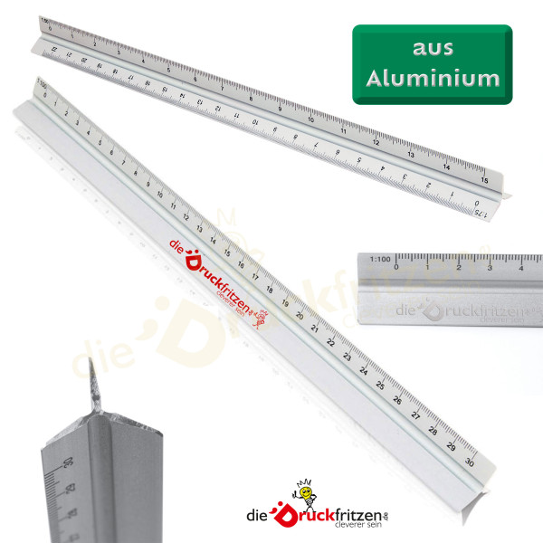 Architekten-Lineal (Scalimeter) TRILLIN aus Aluminium - individuell bedruckt oder belasert