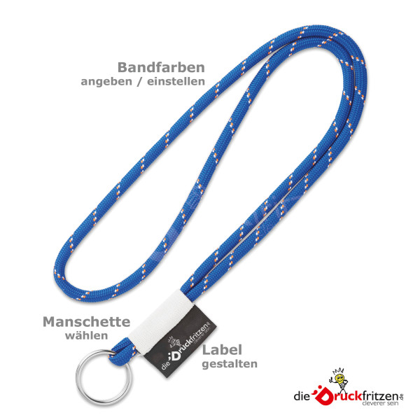 Lanyards "Nautic 2" - Wunschfarben - Ø 7 x 450 mm - Jacquardlabel