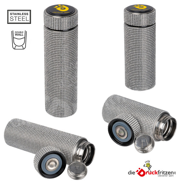 Edelstahl-Trinkflasche mit Strassstein-Akzenten - individuell bedrucken
