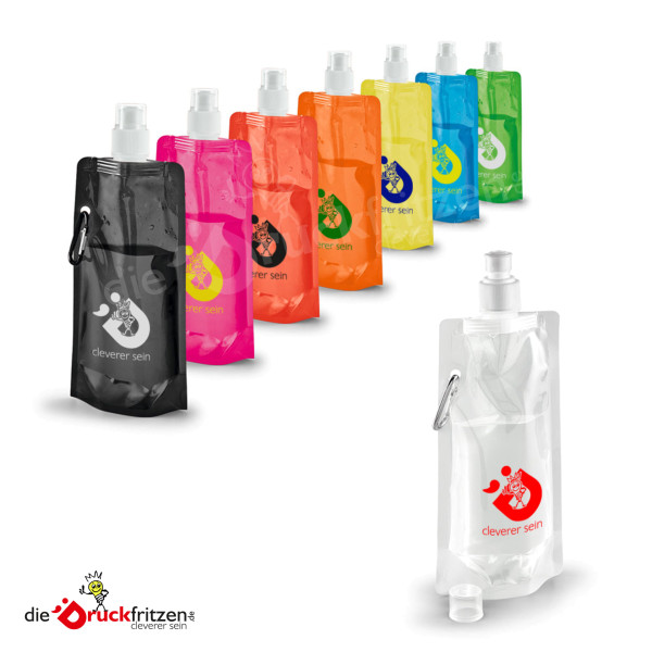 Faltbare Trinkflasche KWILL mit Karabiner - 460 ml - individuell bedruckt