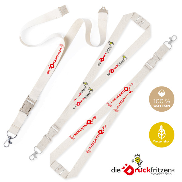 Baumwolle-Lanyards mit Sicherheitsclip und Schnappverschluss aus Weizenstroh/PP - bedruckbar