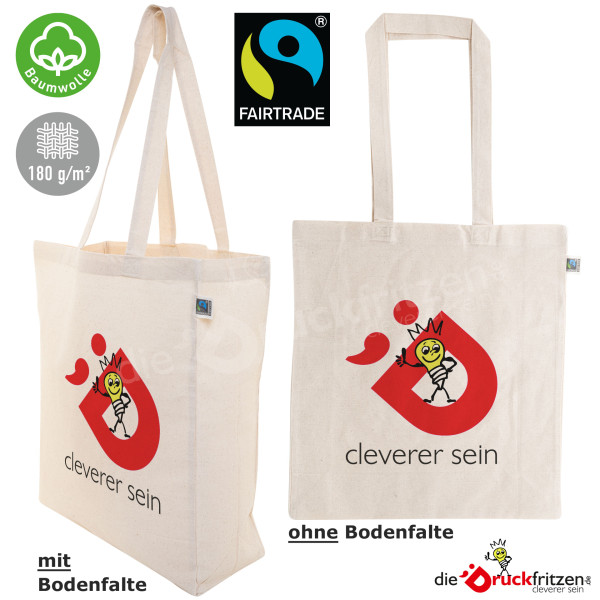 FAIRTRADE-Baumwolltasche FERTOTE - 180 g/m² - mit oder ohne Bodenfalte - individuell bedruckt