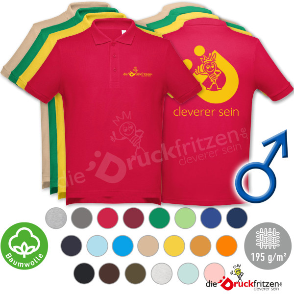 Herren Poloshirts THC ADAM - farbig - einfarbiger Transferdruck - Baumwolle 195 g/m²