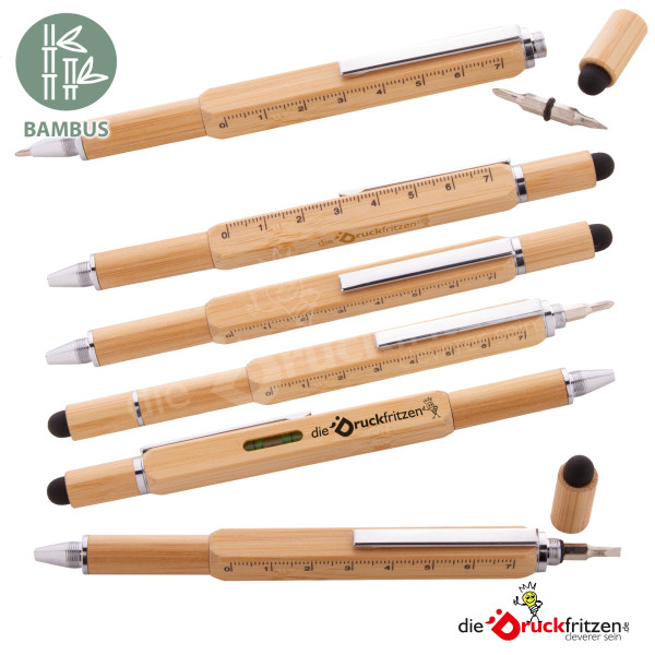 Multifunktions-Kugelschreiber TOOBY aus Bambus - bedrucken oder lasern