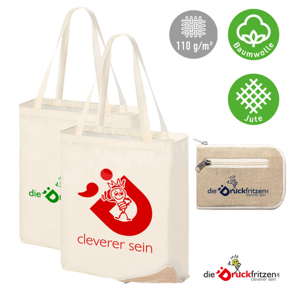 faltbare Baumwolltasche DYLAN - Baumwolle 110 g/m² und Jute - individuell bedruckt