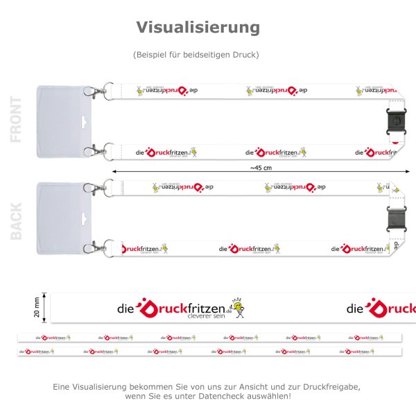 Lanyards/Schlüsselbänder mit 2 Karabinerhaken und Sicherheitsclip - individuell bedrucken